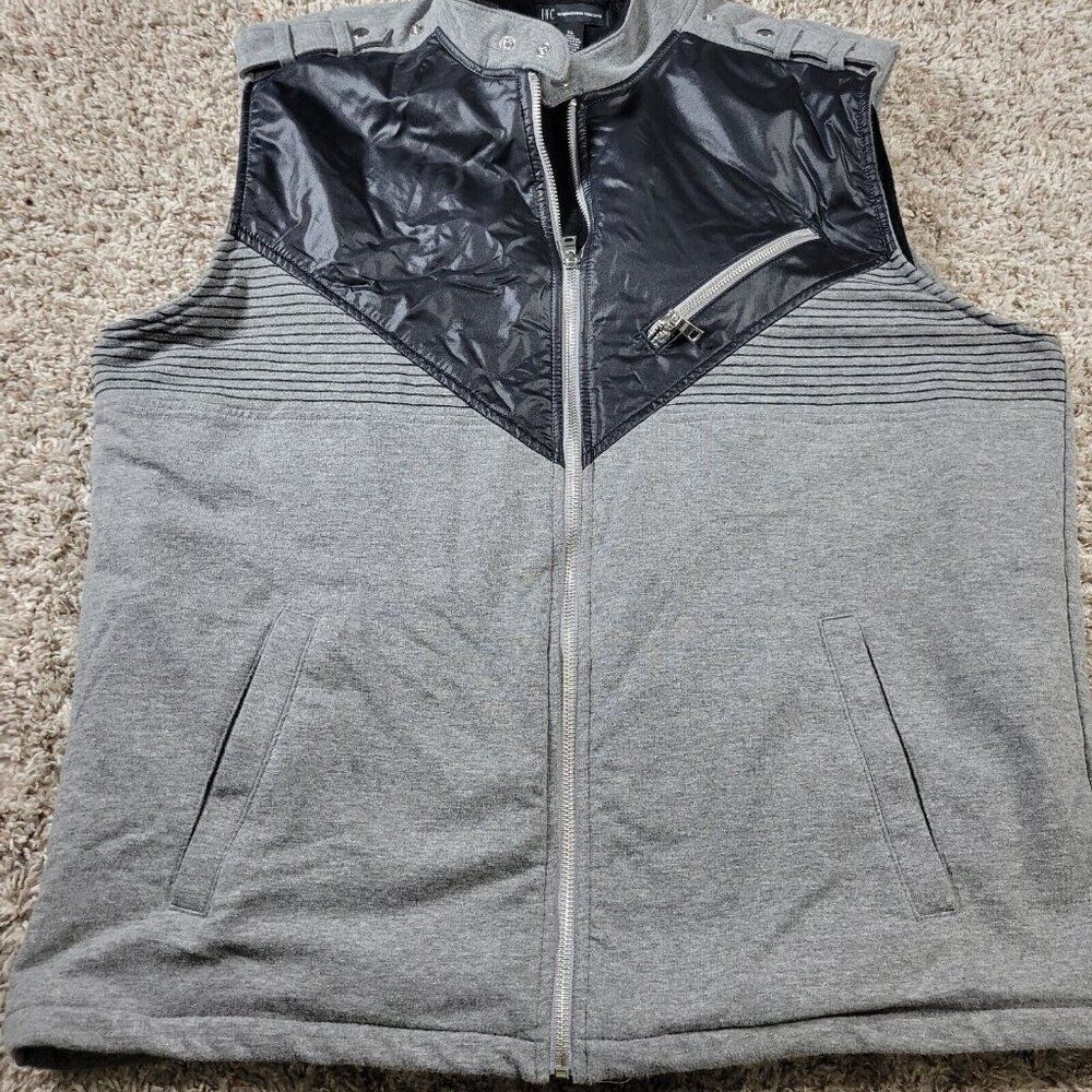 INC International Concepts Vest Mens XL Gray Black Fleece Lined Casual Full Zip